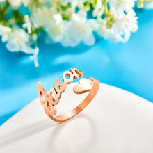 Load image into Gallery viewer, Custom Name Ring Heart Ring Open Adjustable Ring
