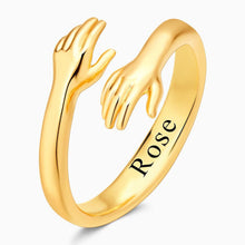 Load image into Gallery viewer, Custom Name Hug Rings Love Hugging Hand Stackable Ring Open Ring Gift
