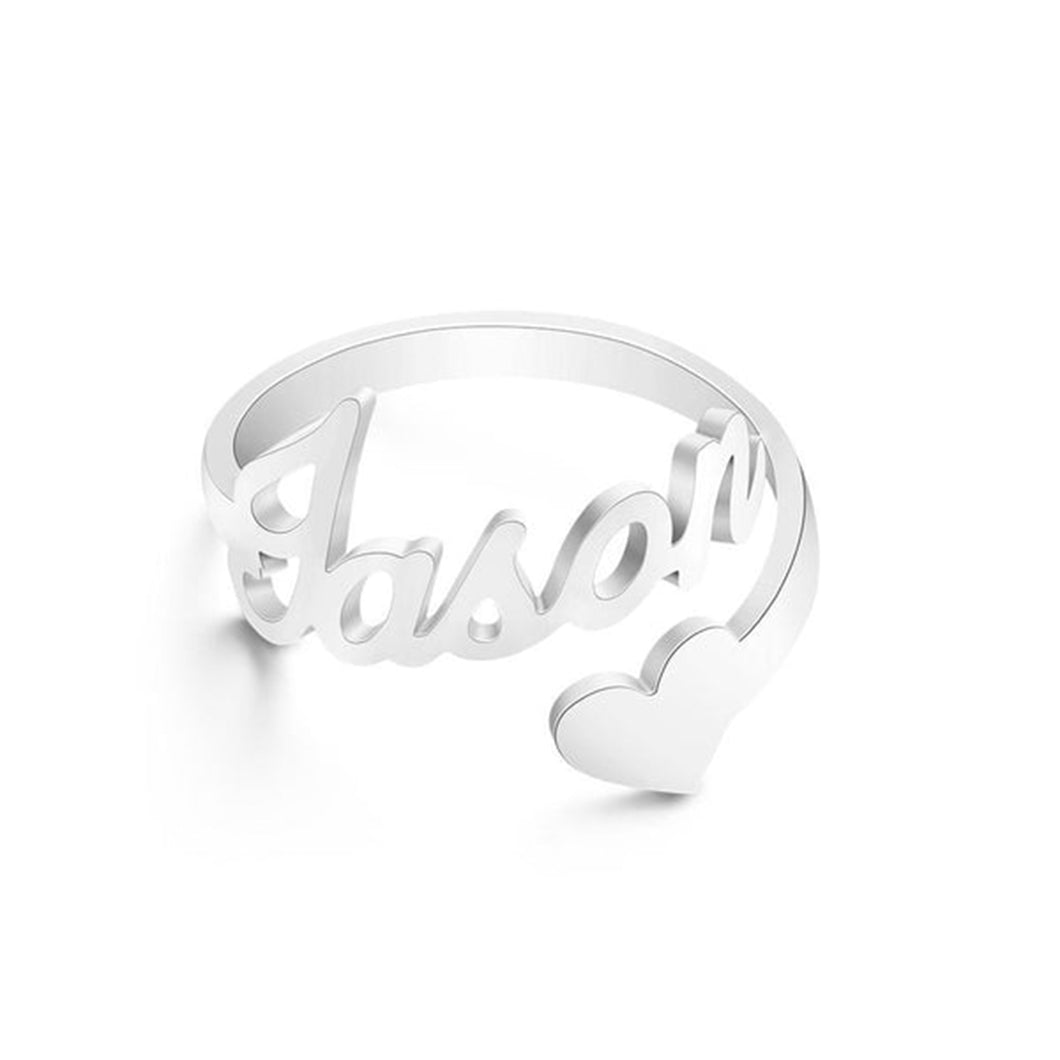 Custom Name Ring Heart Ring Open Adjustable Ring