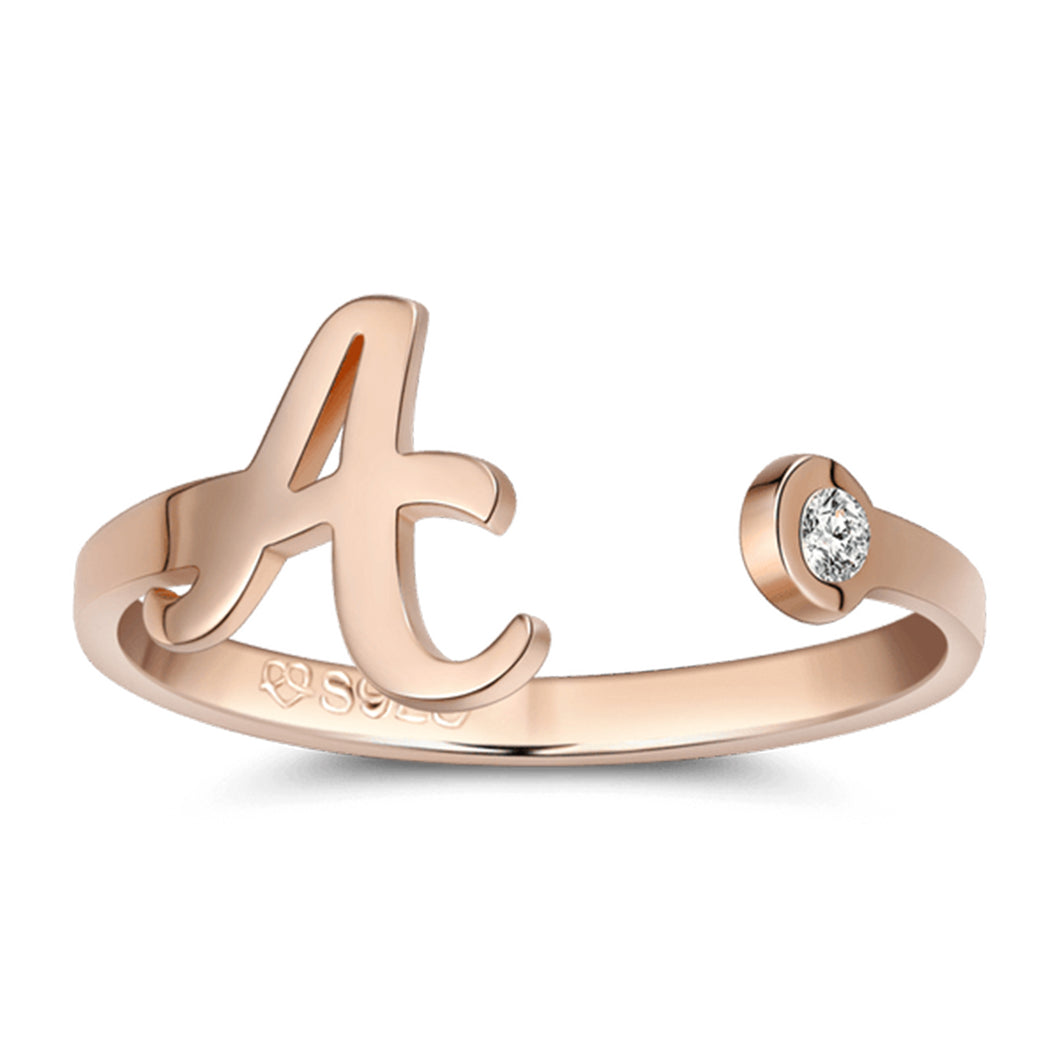 Initial Personalized Birthstone Name Ring Rose Gold Plated Silver