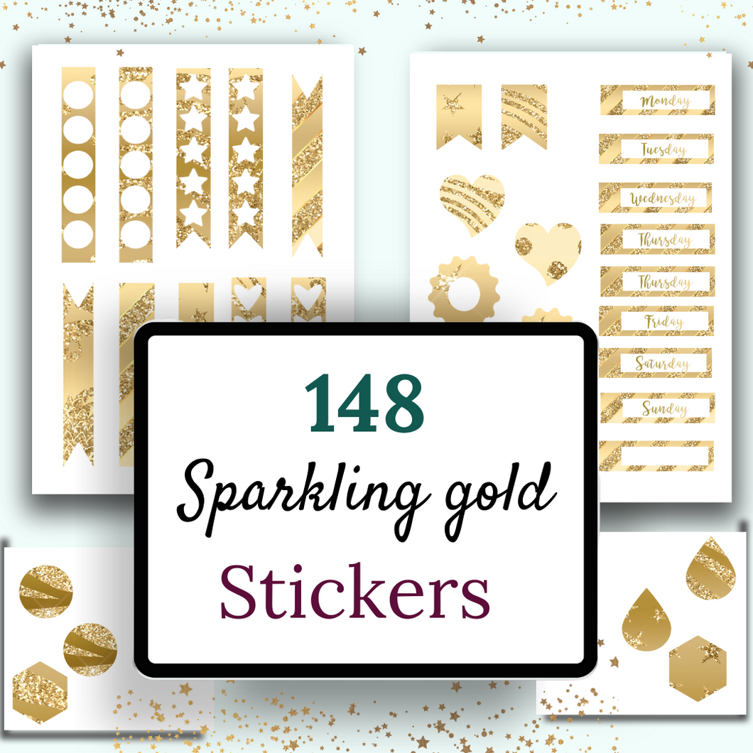 Sparkling Gold Digital Planner Stickers